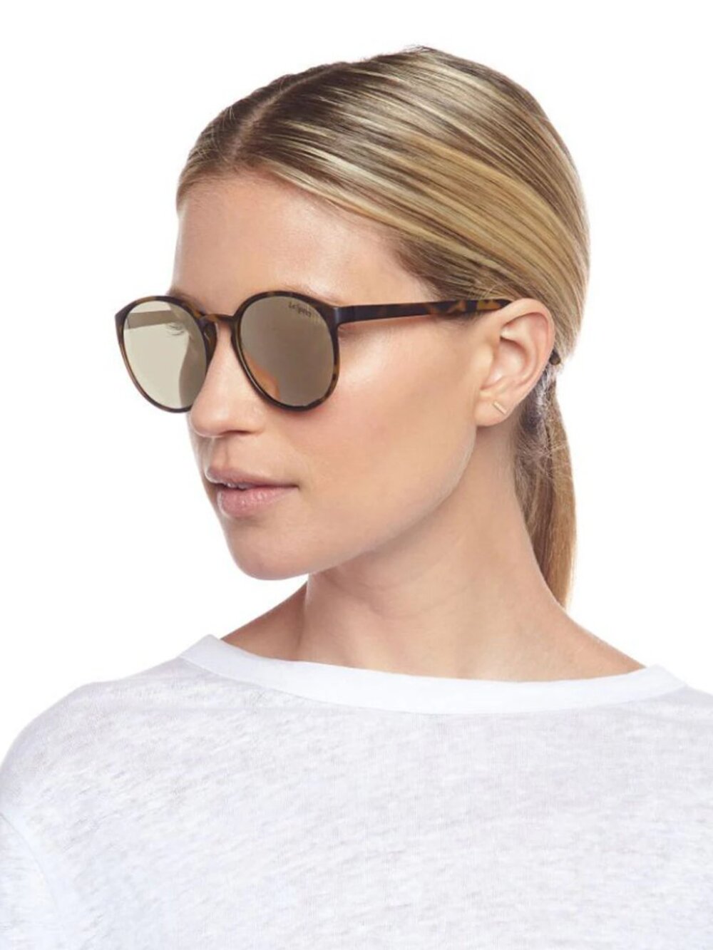Le Specs Swizzle Thin Round Matte Tort Gold Mirror Sunglasses EUC